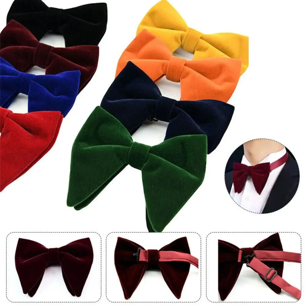 Adjustable Bow Tie High Quality Velvet Solid Big Bow Tie Adjustable Necktie Wedding Party