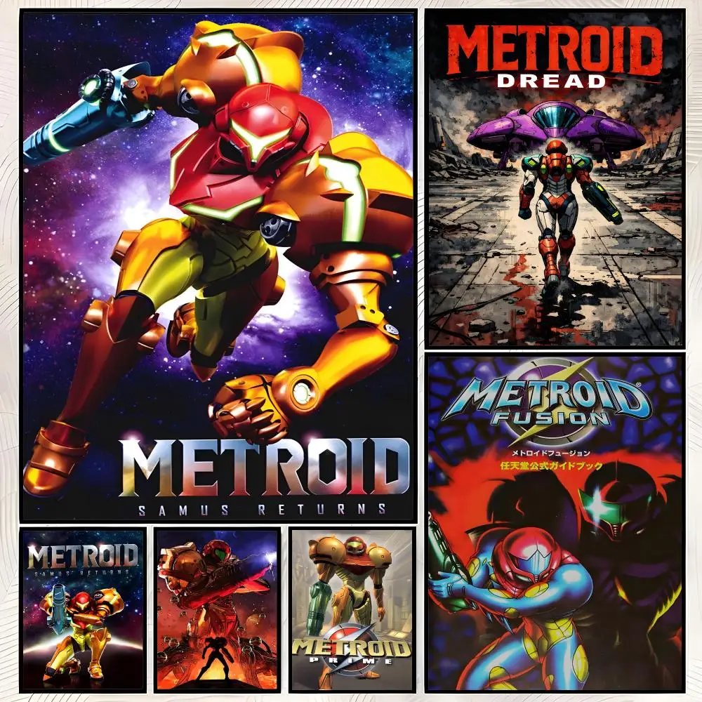 Game M-Metroid Poster Self-Stick HD PVC Wall Art Poster, Waterproof Decor for Bedroom, Living Room and Home