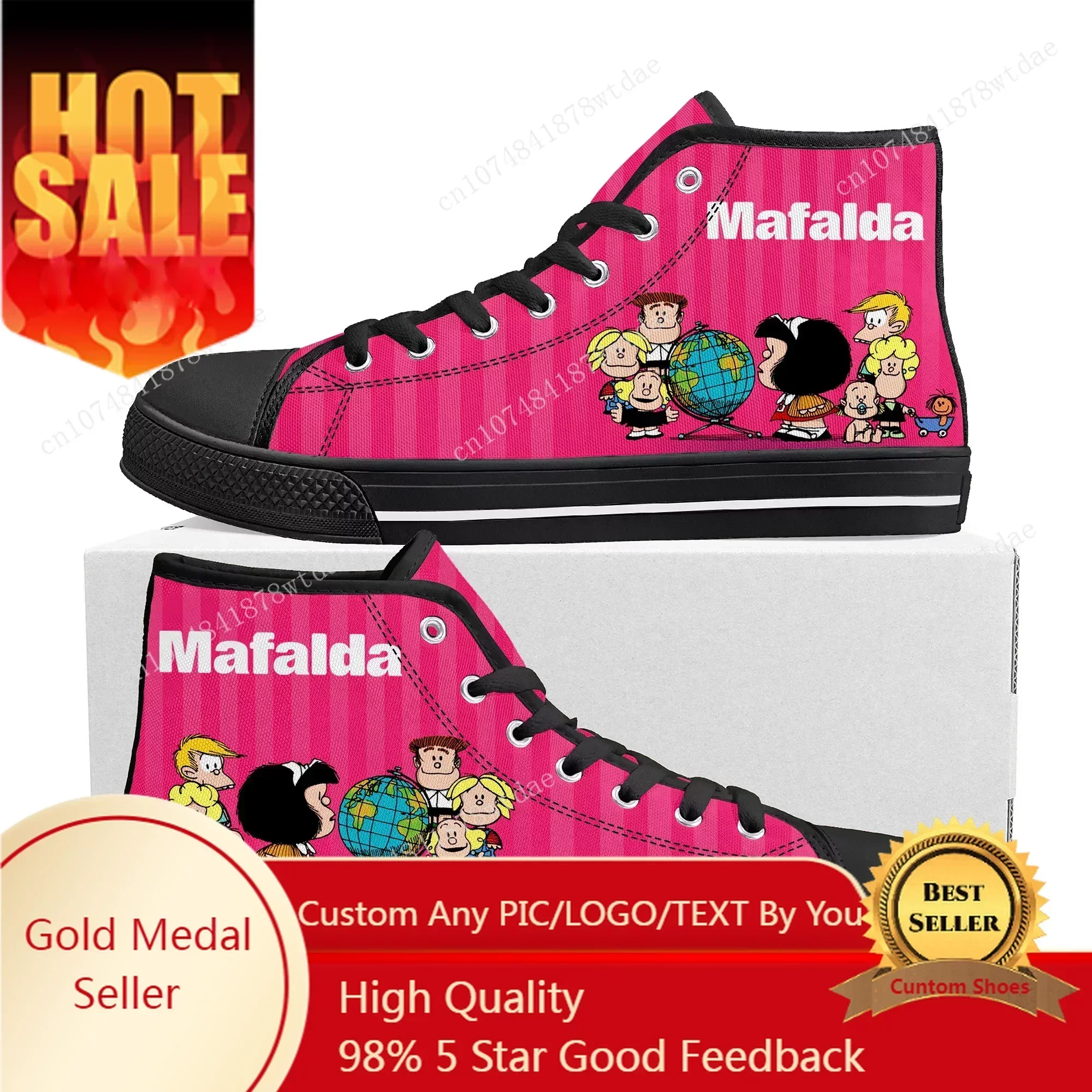 Mafalda High Top Sneakers Mens Womens High Quality Canvas Sneaker Cute Anime Cartoon Casual Custom Made Shoes