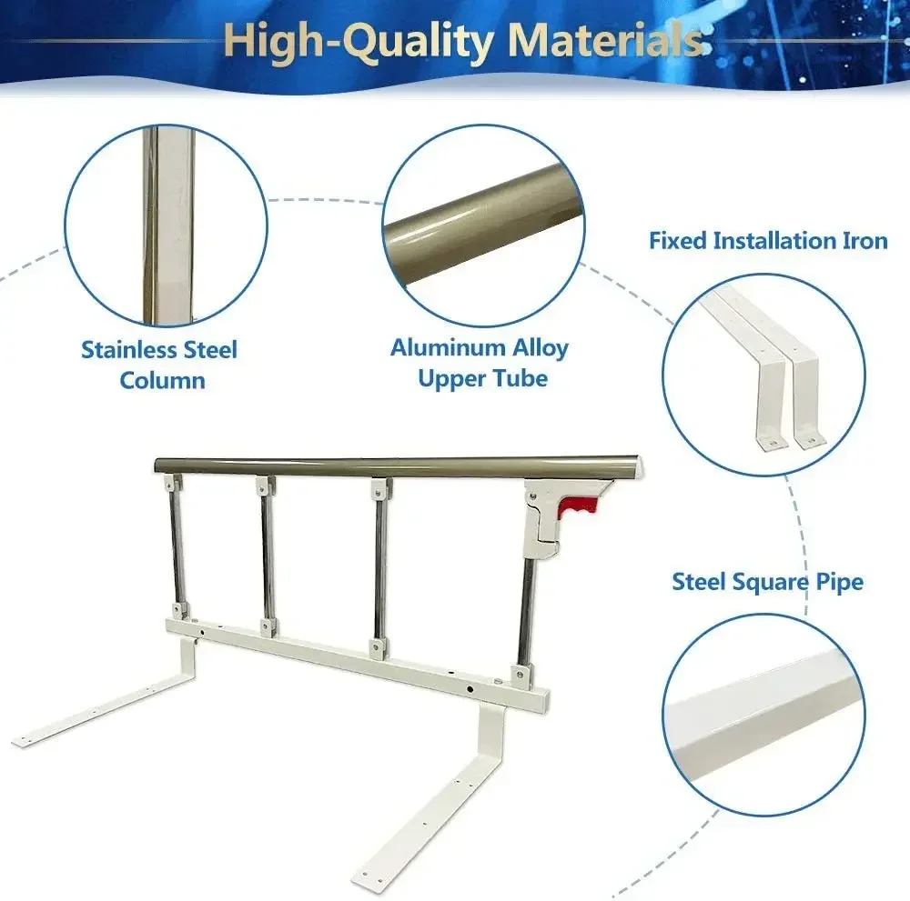 Rails for Elderly Adults Safety Seniors, Bed Cane Assist Rail Half Bed Side Guard Railing, Bedrail Adjustable Handle Fold Down R