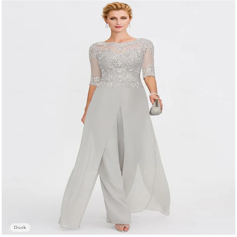 Praia casamento duas peças macacão mãe da noiva formal casamento convidado elegante envoltório incluído bateau pescoço até o chão chiffon