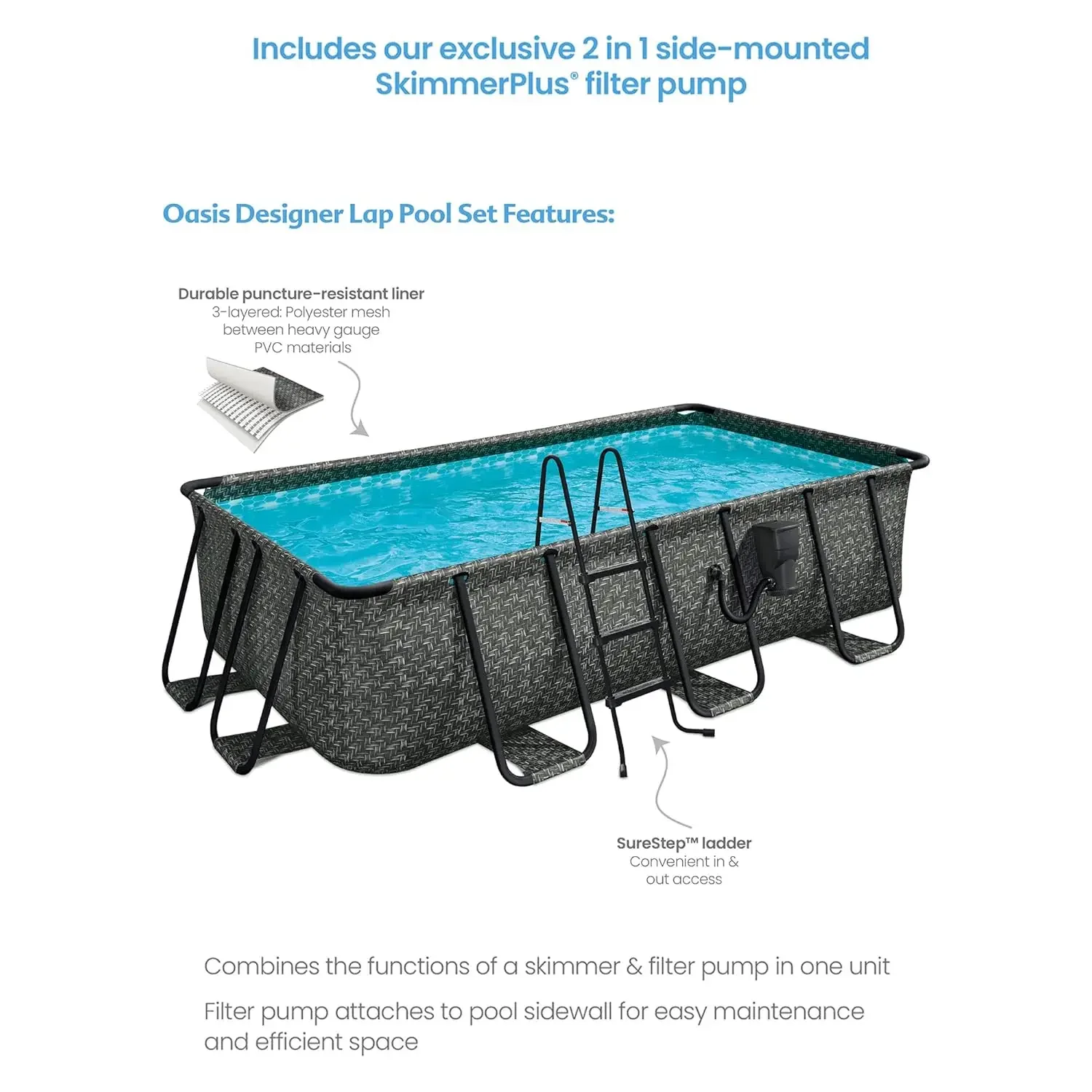 HOT13x7ft Rectangular Above Ground Swimming Pool with 800 GPH Filter Pump & Ladder, Dark Herringbone