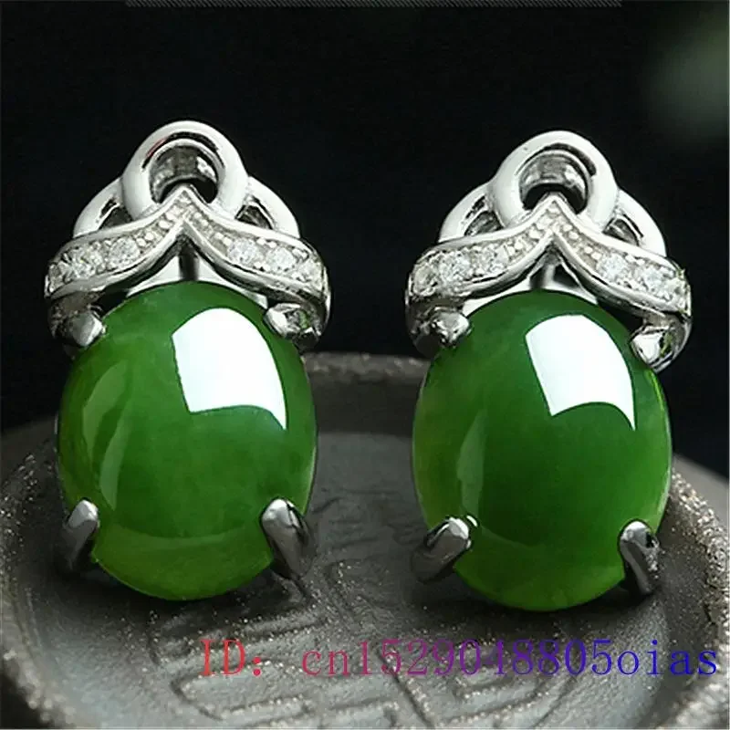 Green Jade Ear studs Women Natural Earring Crystal Amulet Gemstone Jewelry Chalcedony Fashion 925 Silver Zircon Gifts