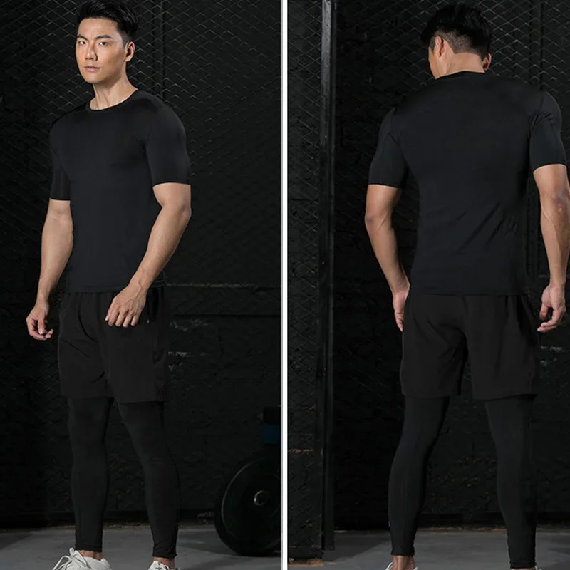 Men\'s Compression Shirts Summer Short Sleeves Tees T-shirt Gym Workout Fitness Running Tops Undershirts Baselayer Sportswear