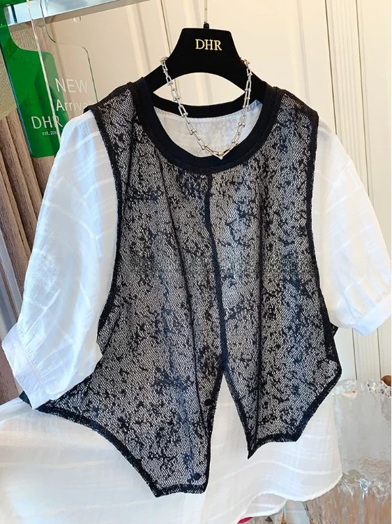 Allentato ort Sve Silk irt Donna Bla Garza Falso in due pezzi Estate Nuovo design Senso Top Faion Abbigliamento premium da donna