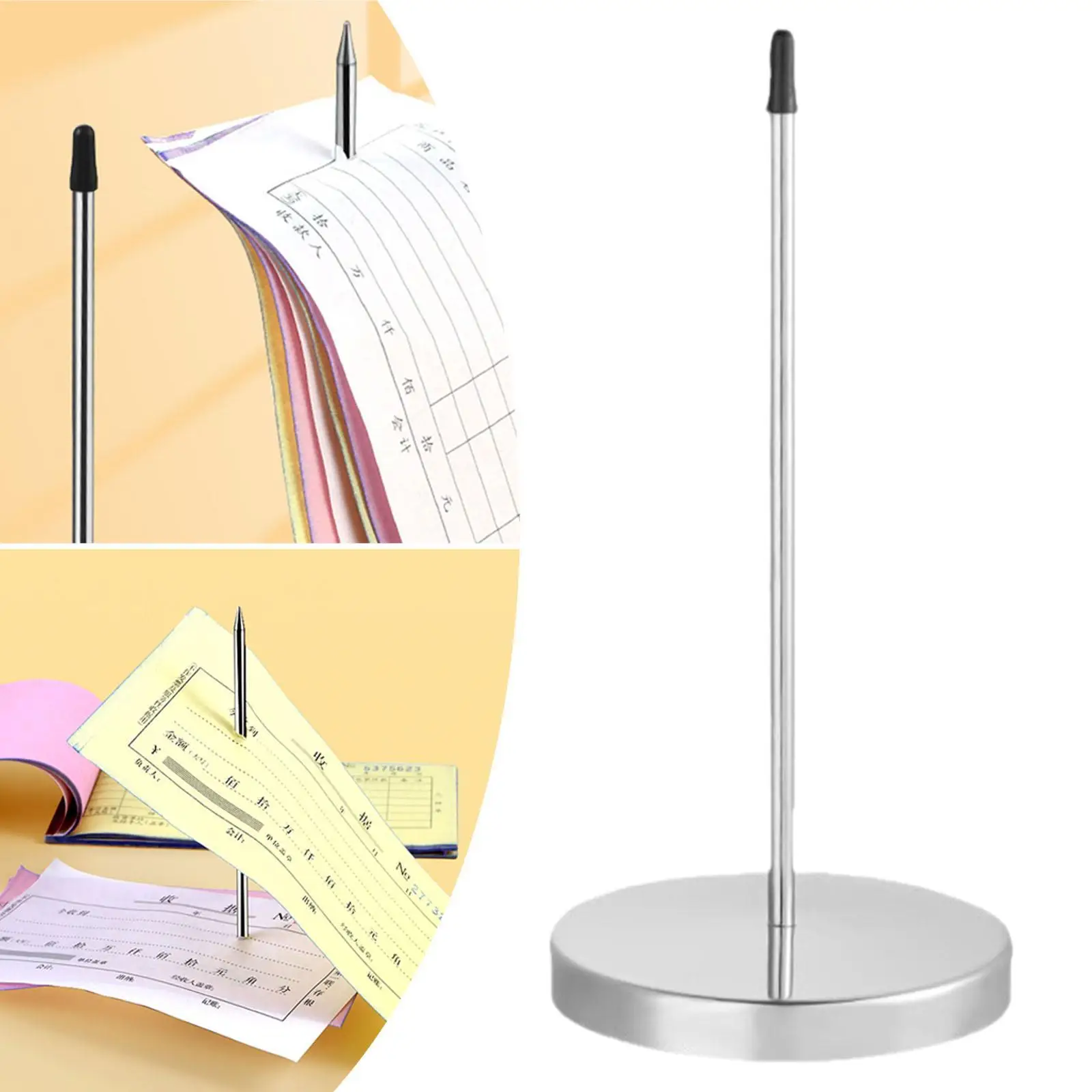 Receipt Holder Paper Memo Holder Straight Rod Portable Metal Note Holder Bill Fork with Solid Base for Restaurant Office Desk