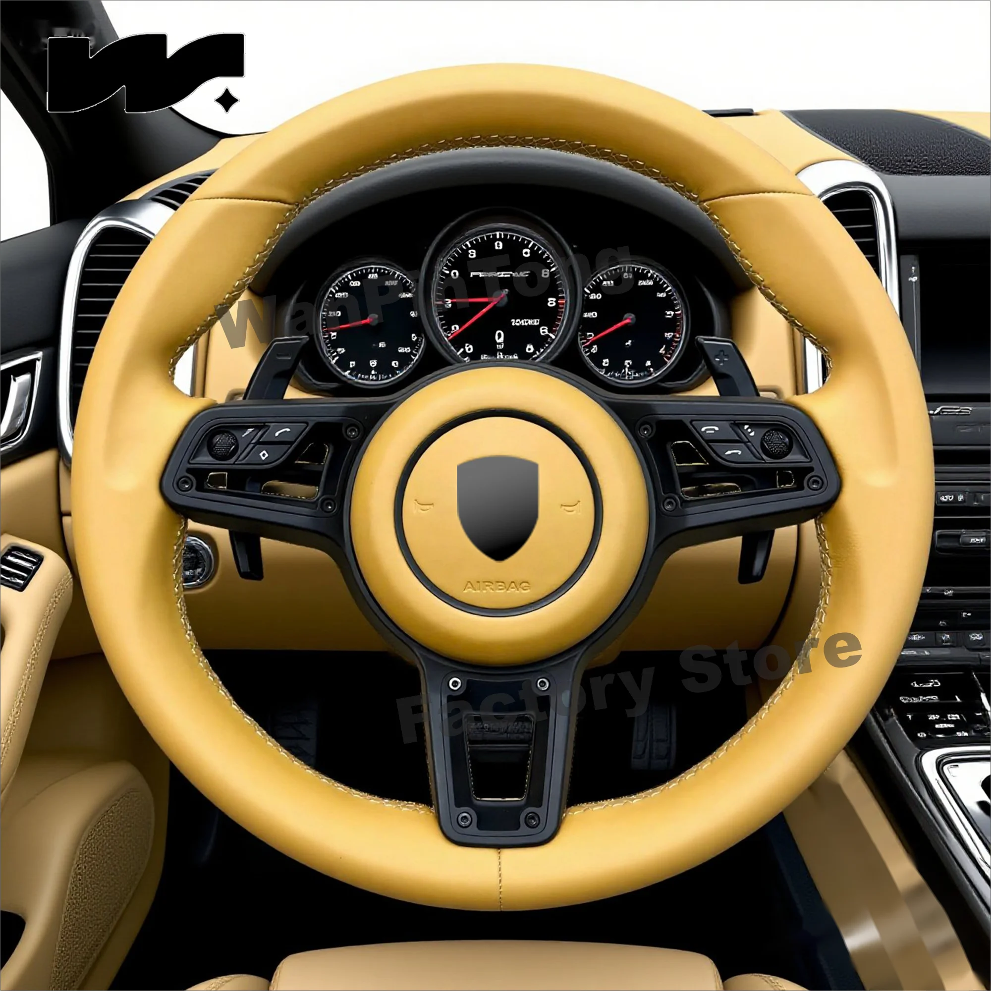

Customized for Porsche, orange leather steering wheel, Cayenne Macan Boxster Cayman Taycan Panamera Carrera 718