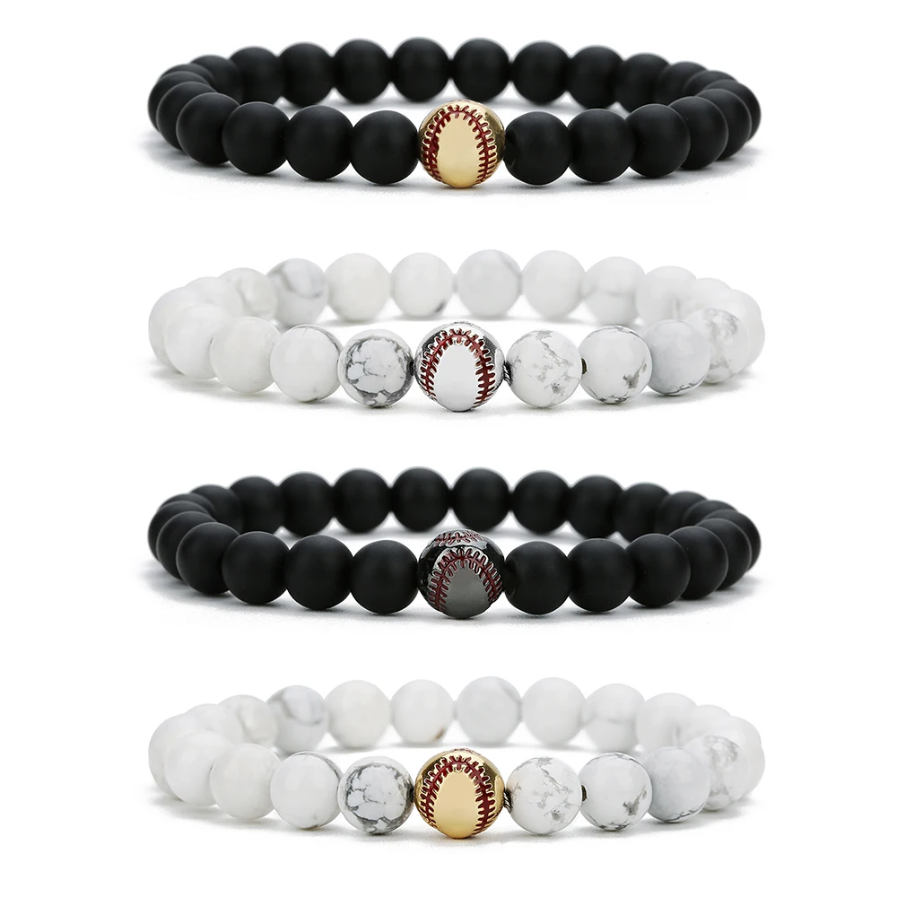 1pcs/lot Fashion Copper Baseball Beads Natural Stone Beads Bracelet Chains Elastic Rope Men's Bracelet For Men Jewelry Gifts ﻿