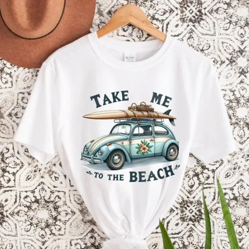 

Футболка «Возьме меня на пляж», милая футболка для летних каникул, серфинга и отпуска