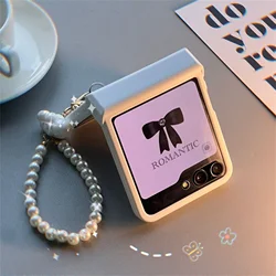 Korean Kawaii 3D Cloud Beads Bracelet Chain White Simple Case for Galaxy Z Flip 6 Z Flip7 Flip5 Zflip 4 3 Portable Cover Funda