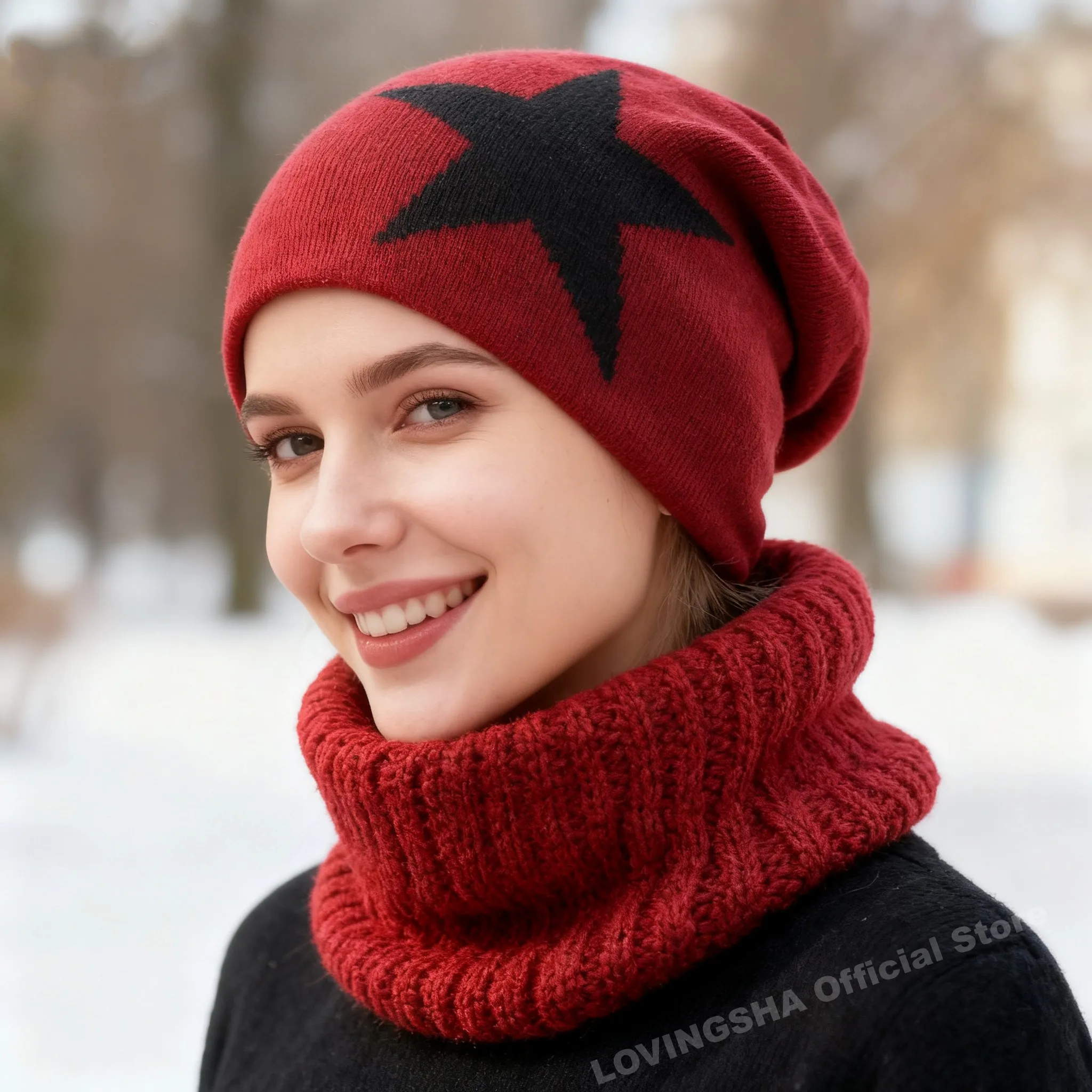 LOVINGSHA Faux Fur Warm Baggy Knitted Hat Men Beanies Knit Skullies Bonnet Hats For Men Women Beanie Men\'s Winter Hat Caps
