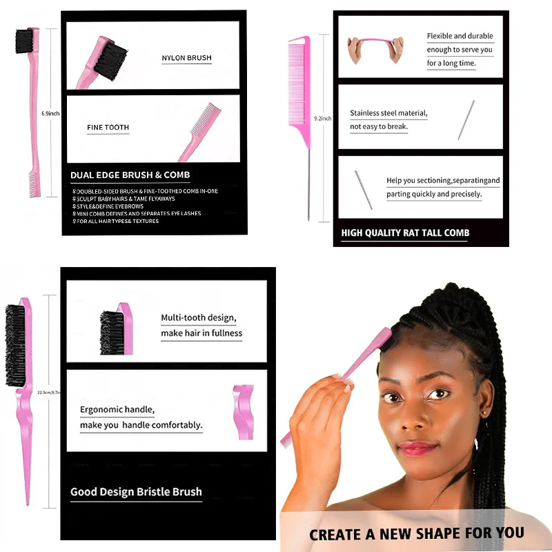 12 قطعة مجموعة مشط تصفيف الشعر مع زجاجة رذاذ مكافحة ساكنة وفك تشابك أمشاط الحافة وذيل الجرذ فرشاة تدليك فروة الرأس