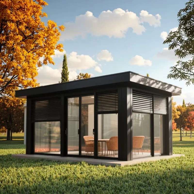 Waterproof bioclimate pergola, equipped with an electric louvered roof system and a remote-controlled aluminum gazebo.
