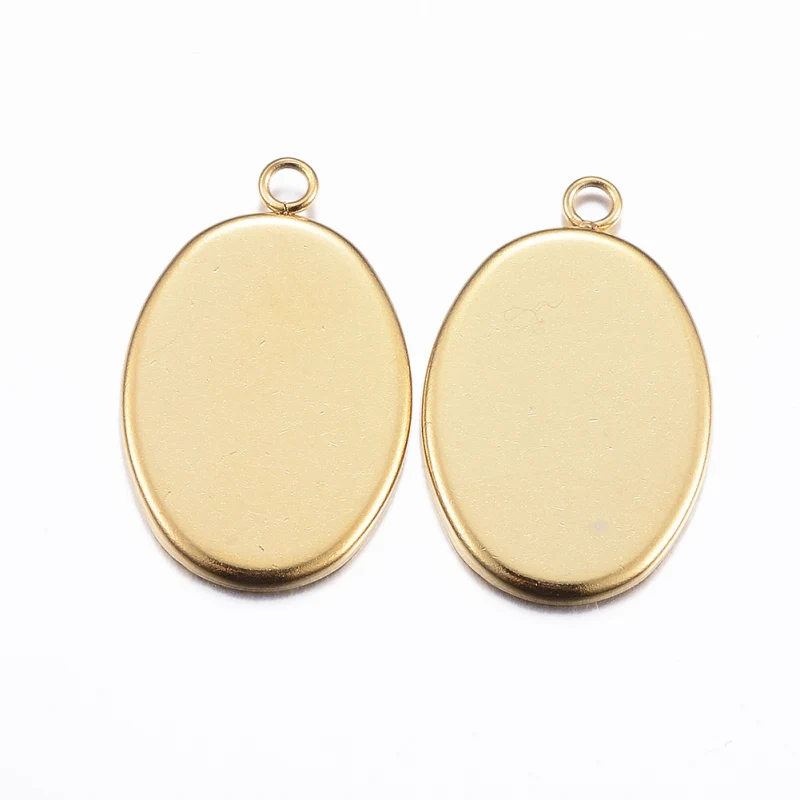 10pcs Ion Plating 304 Stainless Steel Pendant Cabochon Settings Plain Edge Bezel Cups Oval Golden Tray: 18x13mm 22x14x1.5mm