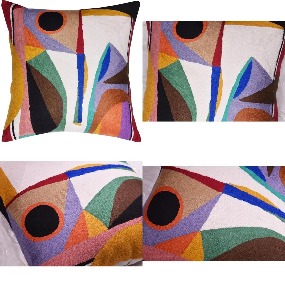 

Современная абстрактная наволочка с ручной вышивкой, 18x18, современный декор фермерского дома середины века