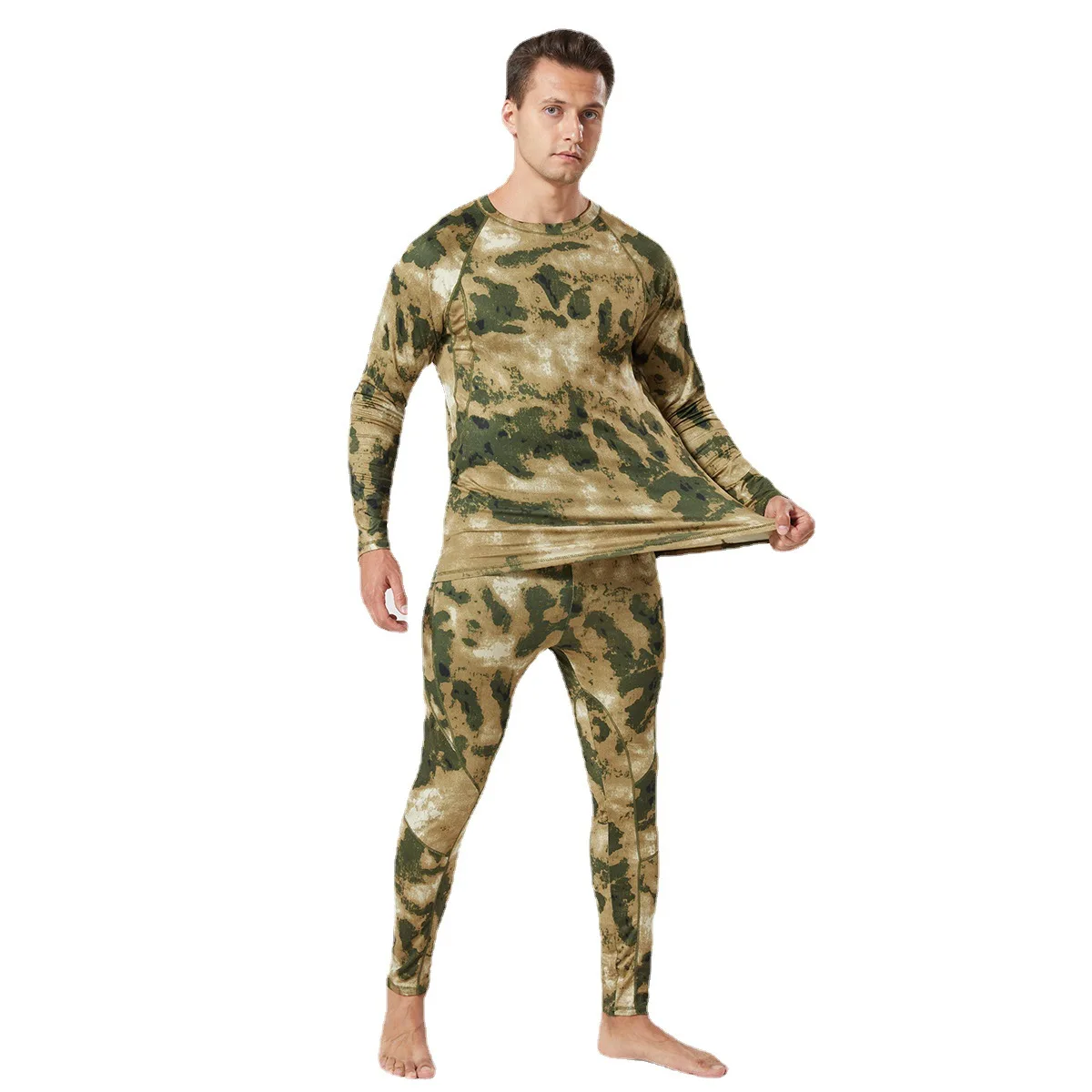 Winter Men's Fleece Thermal Hunting Lining Shirt And Pants Suit Outdoor Camouflage Mountaineering Fit Breathable Warm Underwear