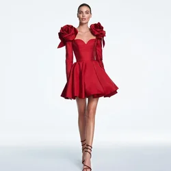 Chic Flower Prom Dress Sweetheart Floral Mini Prom Gowns Above Knee Length Tierred Backless Short Party Dress with Sleeves