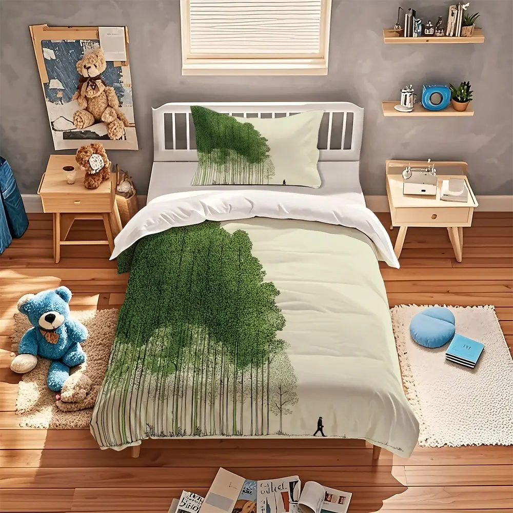 Minimal Forest Man Line Art Duvet Cover Set Comforter Cover Bedding Set No Filler HD Digital Print Aesthetic Ins Bedroom Kit