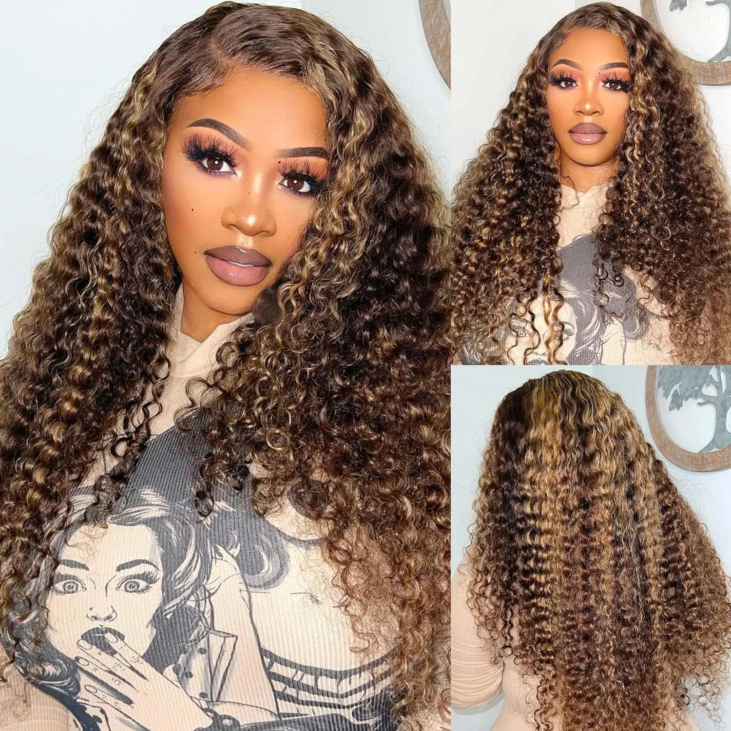 40 Inch Highlight Ombre 13x4 Lace Frontal Wig Curly Human Hair Wigs 4/27 Colored Brazilian Loose Deep Wave Lace Front Wig