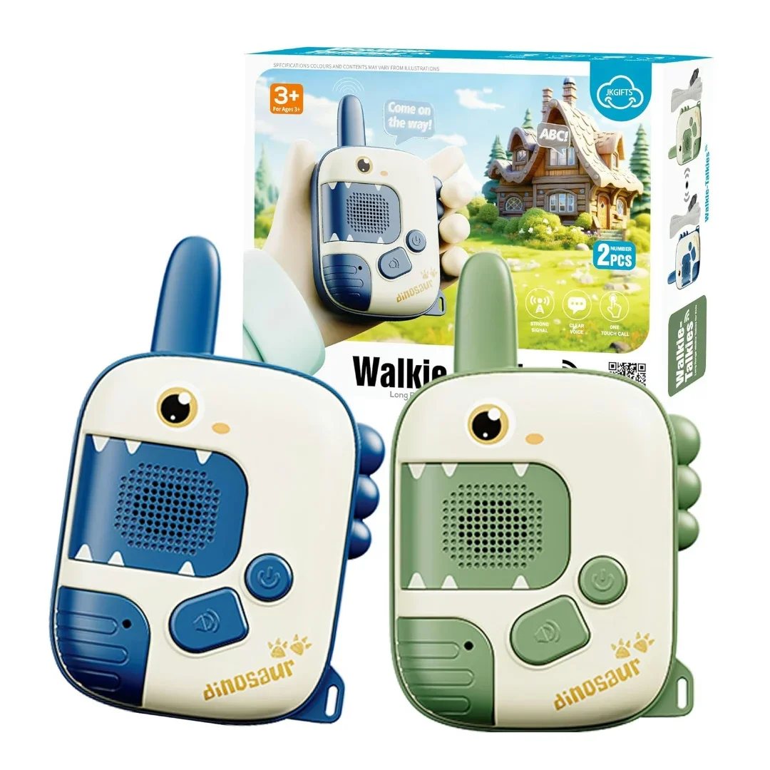 2 pacote crianças dinossauro walkie talkies brinquedos para meninos meninas, conjunto de brinquedos de rádio de 2 vias idade 3-6, presentes de aniversário de natal jogo ao ar livre