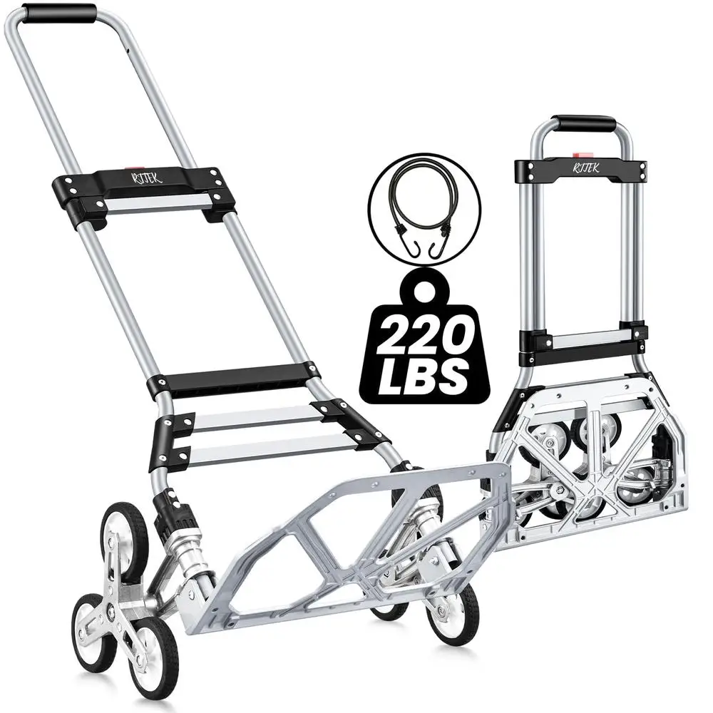 Stair Climber Hand Truck and Dolly 220 Lb Capacity Integrated Steel Frame Adjustable Handle Thick Aluminum Alloy Bottom Plate