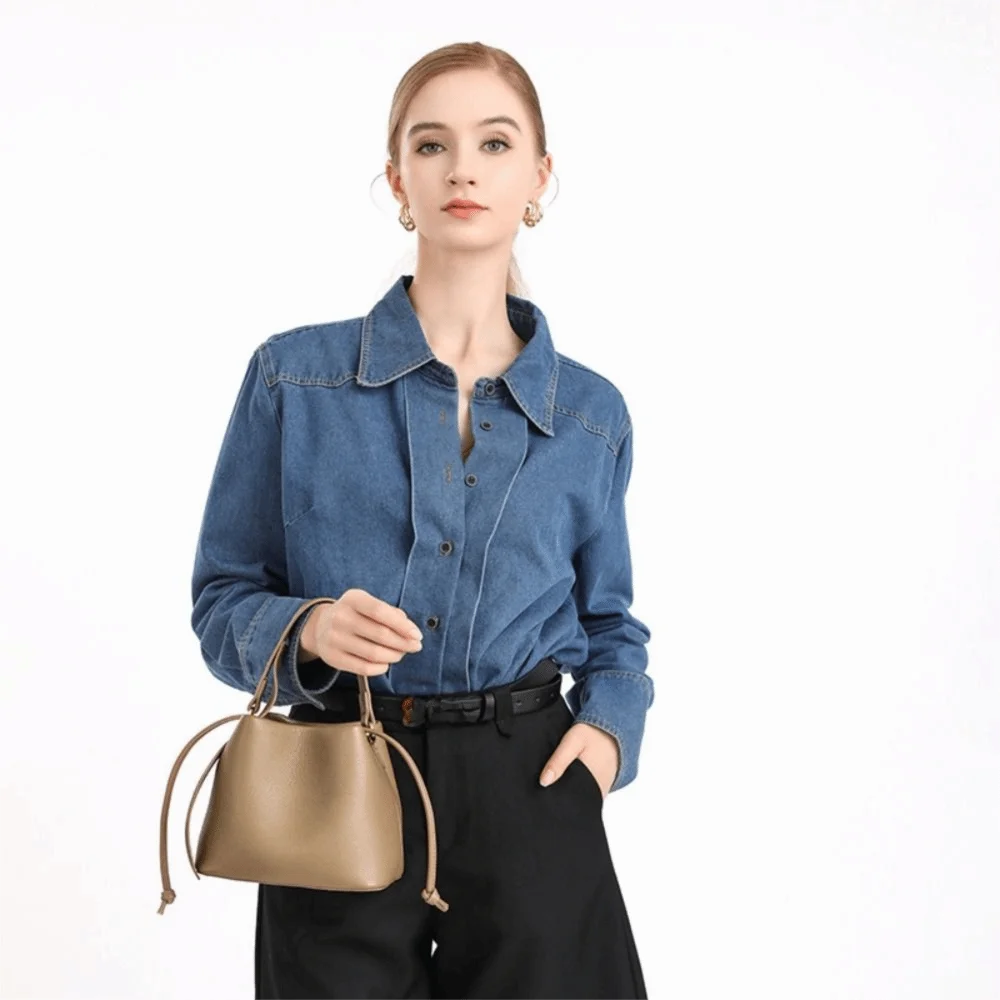 

Portable PU Leather Bucket Bag Simple Casual Underarm Bag Solid Color Fashion Crossbody Shoulder Bag Daily