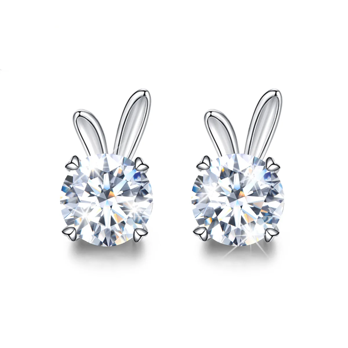 Szjinao-pendientes de plata de primera ley y moissanita para mujer, aretes pequeños, plata esterlina 925, conejo, 1 quilate, boda, compromiso, joyería fina de lujo