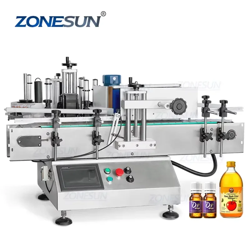 2026 CE ZS-TB150 Vial Glass Jar Tabletop Can Sticker Wine Water Bottle Automatic Round Bottle Labeling Machine for
