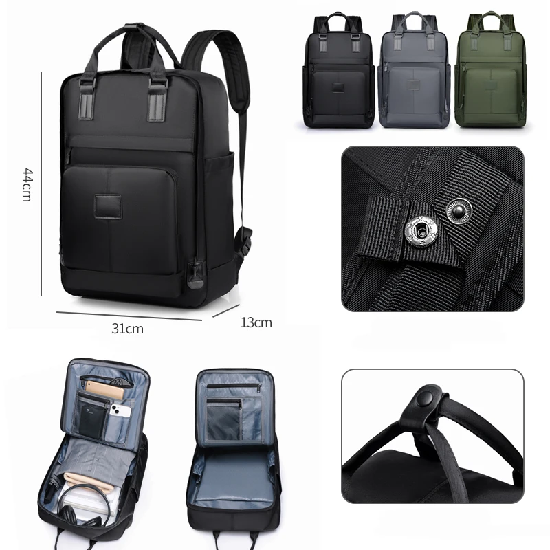 حقيبة ظهر للأعمال متعددة الوظائف من توبوشين، حقيبة ظهر أنيقة للكمبيوتر المحمول من النايلون مع جيوب متعددة، حقيبة عمل متينة للسفر