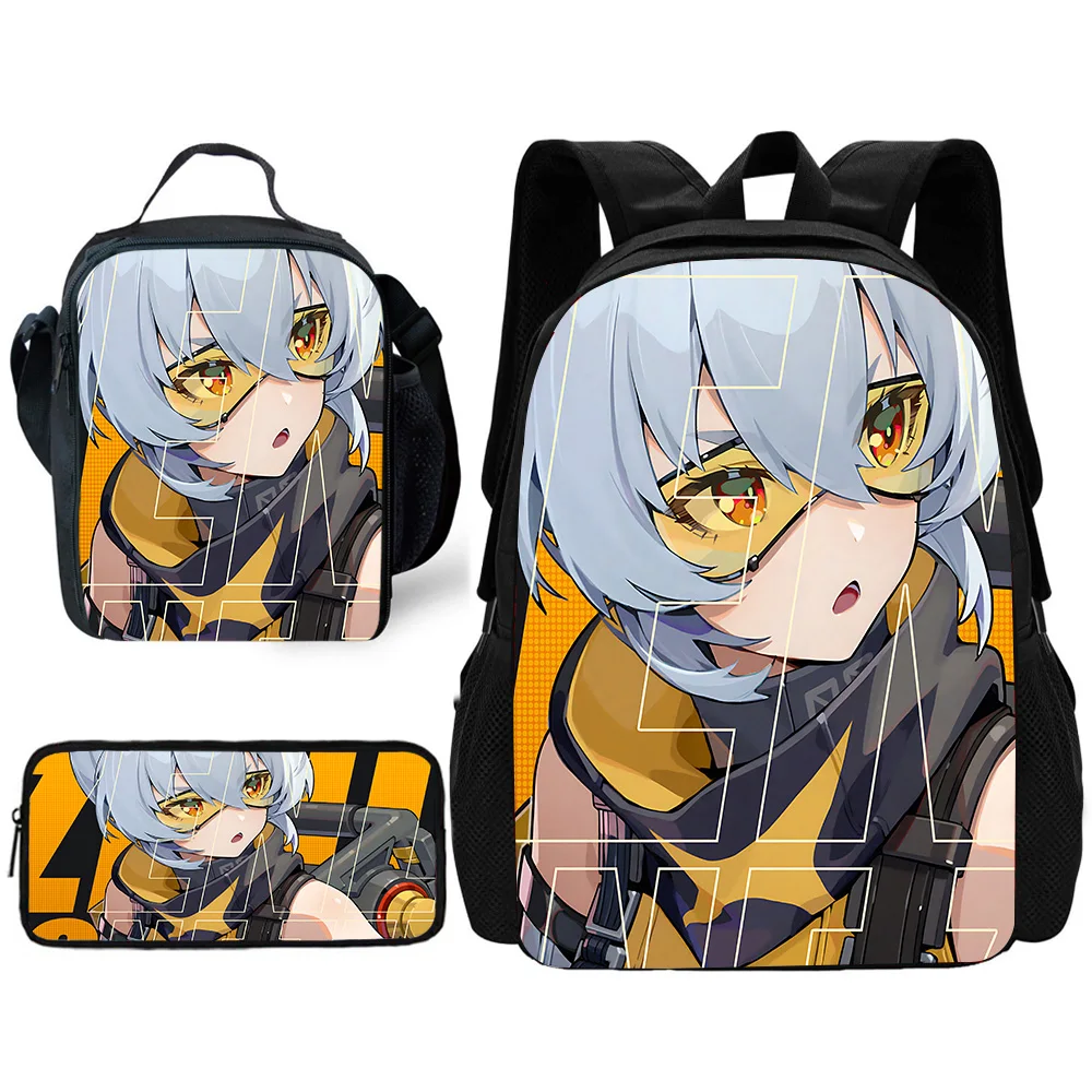 Hot Game Zenless Zone Zero 3-teiliges Set Kinder-Schulrucksack mit Lunchtaschen, Bleistiftbeuteln, Schultaschen für Jungen und Mädchen, bestes Geschenk