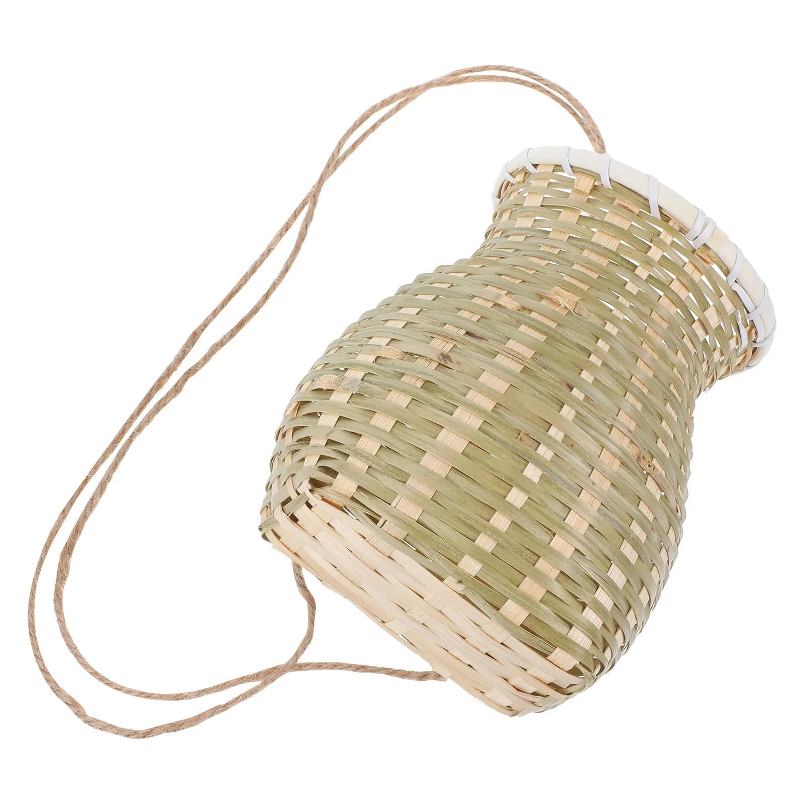

Handwoven Bamboo Basket Kids Performance Prop Rustic Green Backpack Small Back Storage Teacup Container Woven Crafts