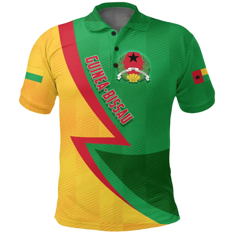 Guinea-Bissau Flag Polo Shirt Men Summer GW Emblem 3d Print Tee Shirts Tops Casual Streetwear Short Sleeve Loose Lapel Tshirt