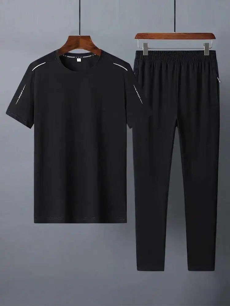 

Men T-Shirt Pants 2Pcs Sets 95% Cotton Big Size 8Xl 7Xl 6Xl Loose O-Neck Short Sleeve Tshirts Tracksuit Summer Sportwaer Suit