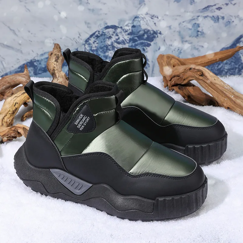 

New Green Plush Snow Boots Man Comfortable Platform Men's Winter Boots Outdoor Warm Quilted Boots Men Ankle boots botas de nieve