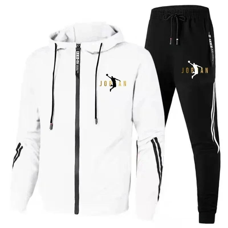 Spring and Fall Branded Printed Hoodies and Pants Sets Branded Men's Fitness Clothing Men's Sports Zip-Up Sportswear Men's Sport