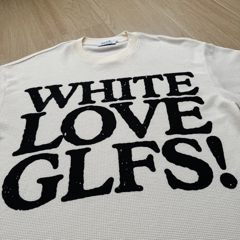 Handmade Adhesive Print White Love GLFS Label T Shirt Waffle Black Apricot Tee Men Women Unisex Loose Short Sleeve T-shirt Tops