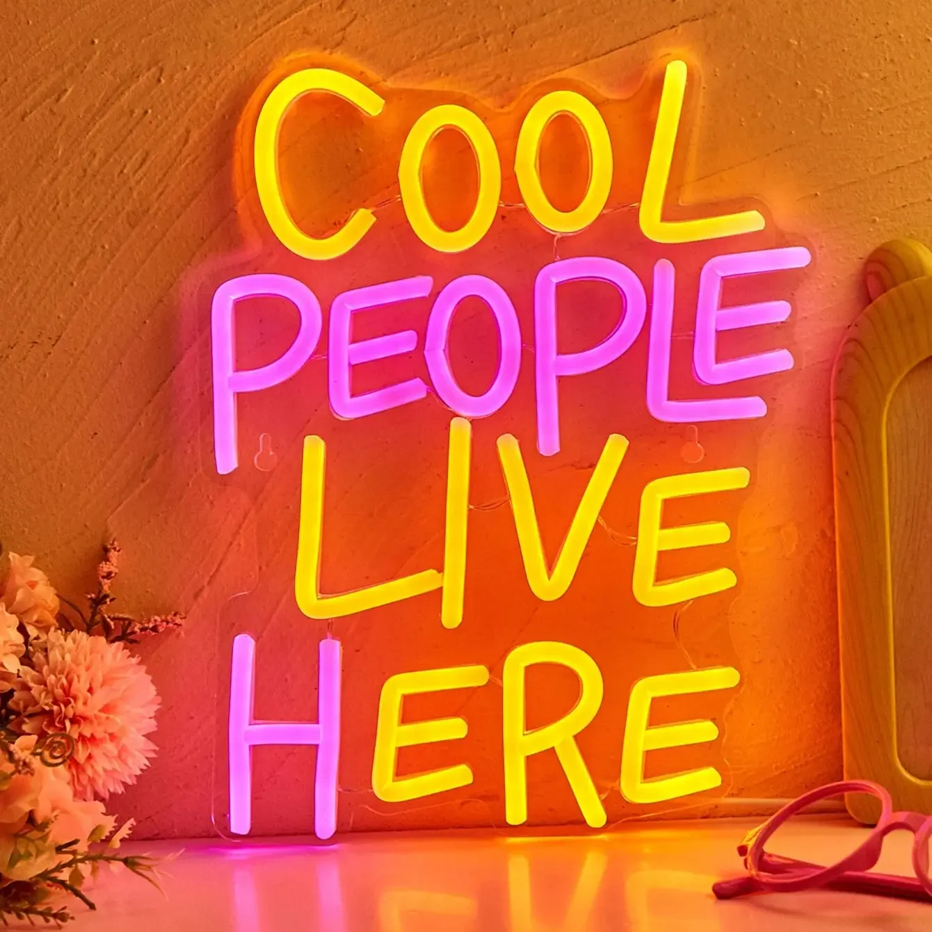Cool People Live Here USB Powered Neon Signs Night Light Wall Art Bedroom Room Decor Lamp Signs Birthday Gift