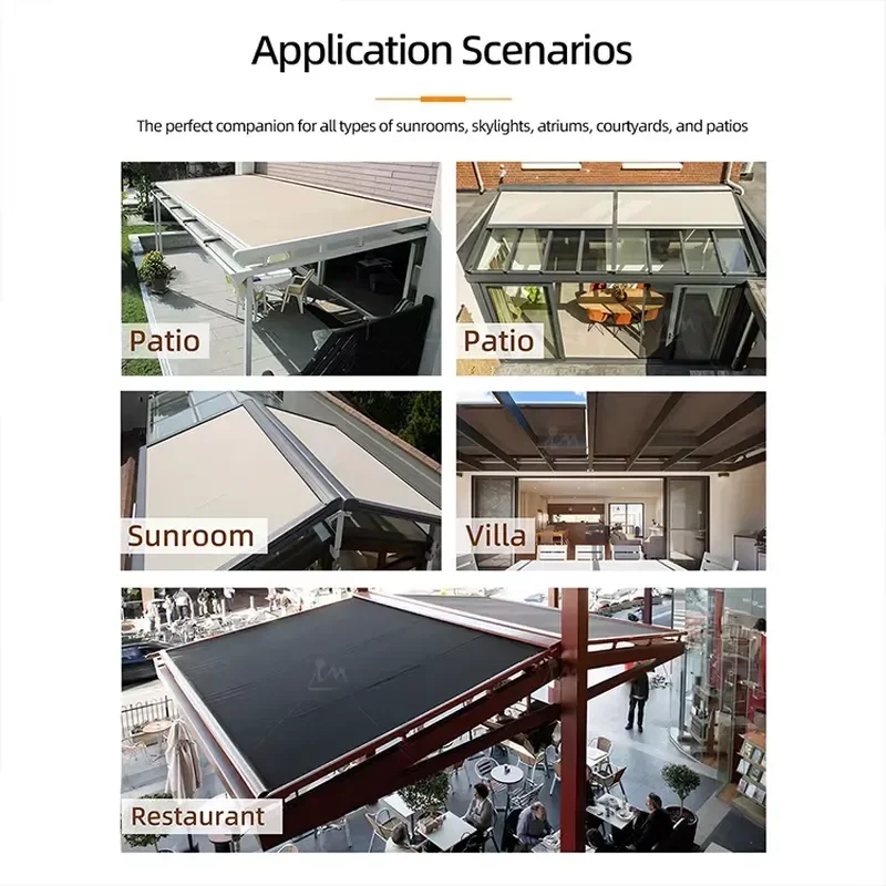 Motorized Aluminum Alloy Modern Waterproof Retractable Roof Awning System for Conservatory and Glassroom Gardens