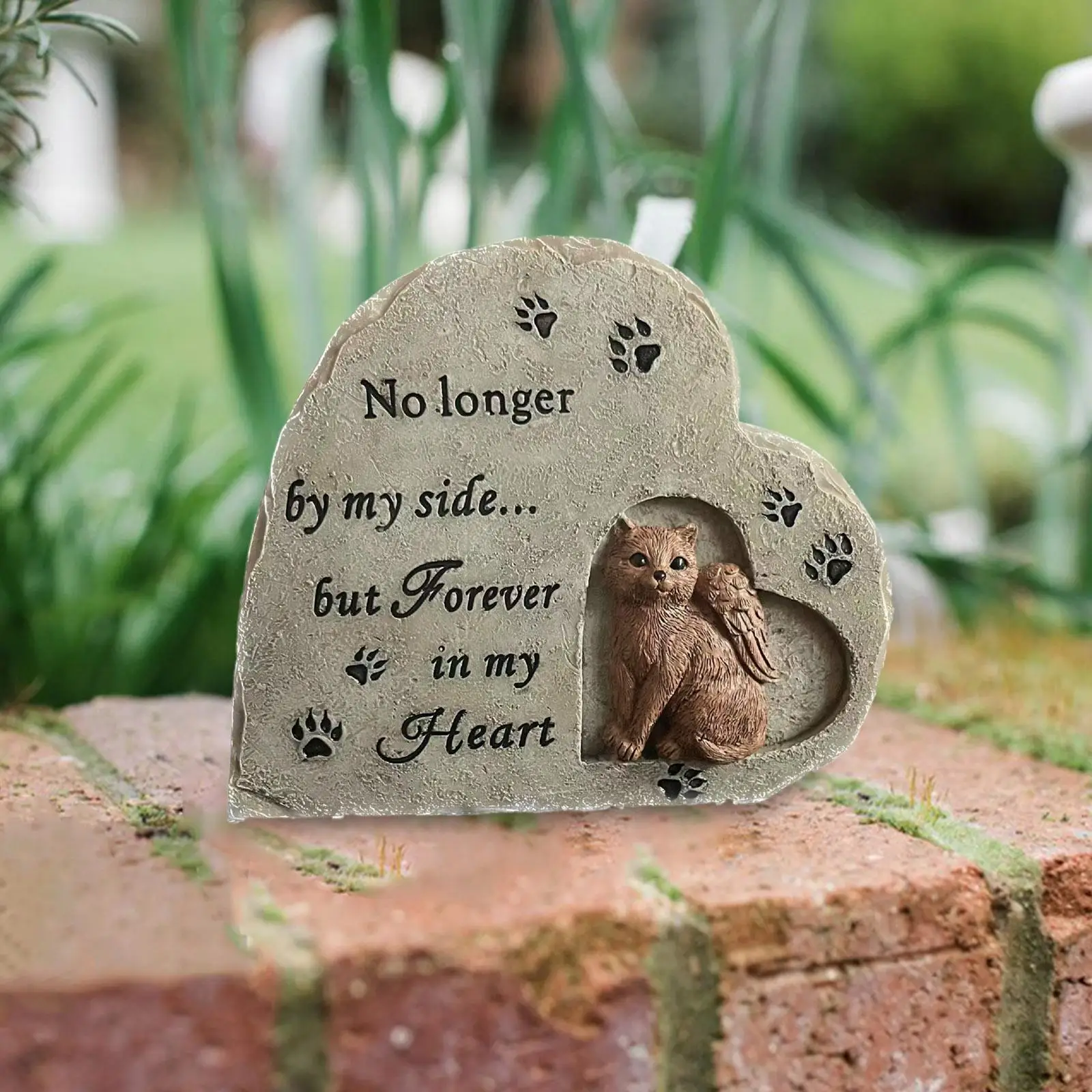 Pet Cat Memorial Stone Loss of Dog Gift Resin Paw Print Cat Tombstone Cat Grave Marker for Flowerbed Yard Outside Porch Outdoor