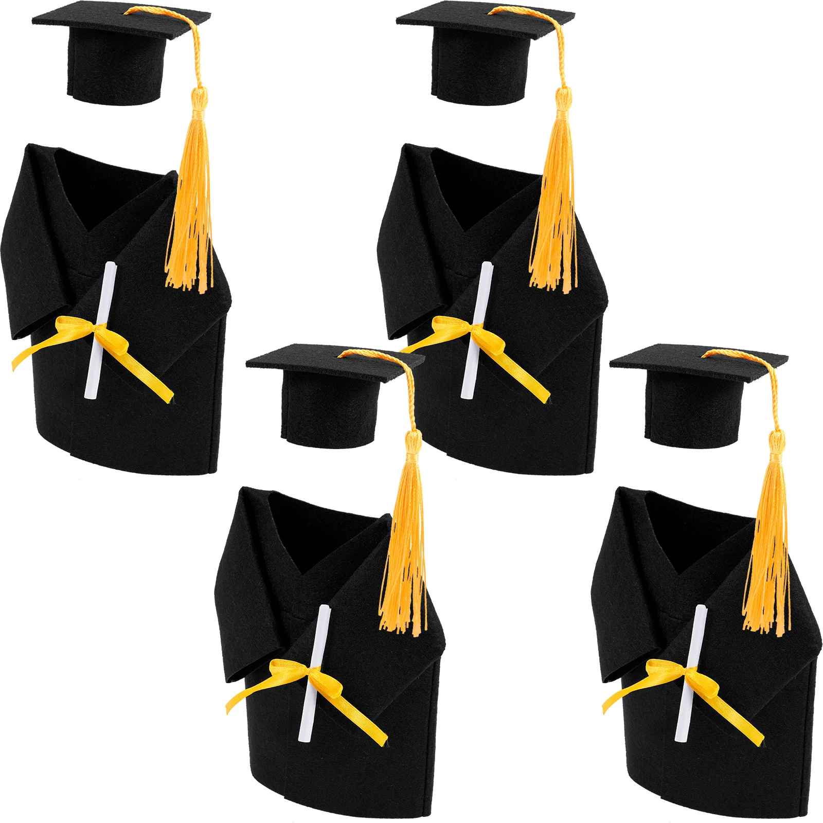 

4 Sets Graduation Cap Bottle Decorations Doctor Hat Gowns Toppers Beverage Stoppers Reusable Glass Plugs Graduation