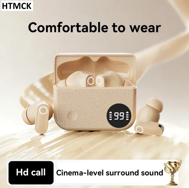 HTMCK Wireless Bluetooth Headphones, Retro Creative Camera Design In-Ear Earbuds, Long Playback Short Handle Earphones