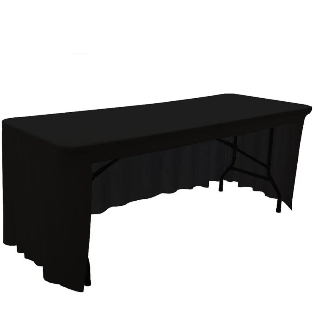 Simple Solid Color Spandex Stretch Tablecloth Elastic Rectangular Table Skirt Washable Soft Exhibition Table Decor Banquet