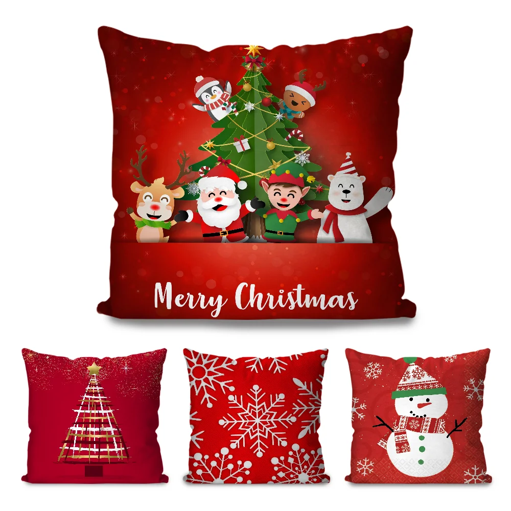 Christmas Cushion  Pillow Case  Cartoon Sofa Decorative Home Double-sided Printing Short Plush Cute Cushion Cover