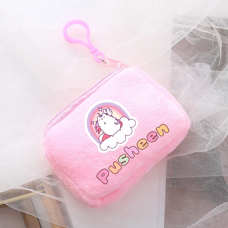 Pusheen Cat Mini Plush Coin Purse Cartoon Anime Pink Canvas Square Storage Bag ID KeyCase Handbag Kids Girls Birthday Cute Gifts