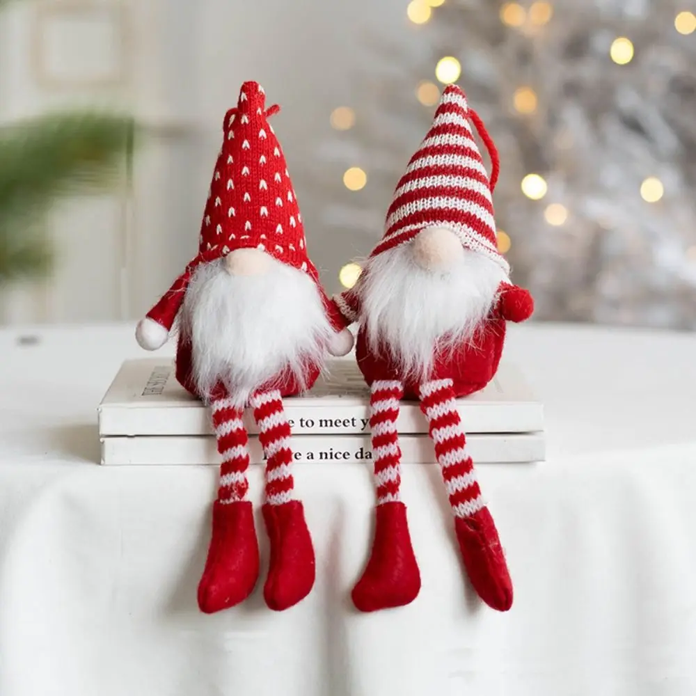 2PCS Lovely Plush Doll Christmas Gnome Pendant Knitted Nordic Christmas Tree Hanging Doll Handmade Tomte Ornaments New Year