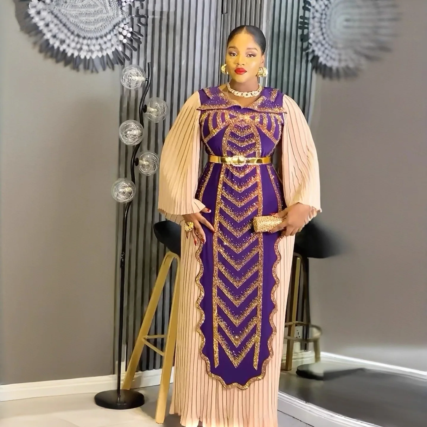 

African Party Dresses for Women Elegant Turkey Muslim Wedding Evening Gown Plus Size Dashiki Diamond Pleated Long Dress 2026