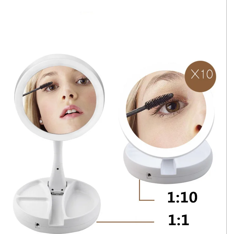 

LED Lights Touch Screen Makeup Mirror 1X 10X Magnifying Mirrors Vanity 16 Lights Bright Adjustable USB Or Batteries Use