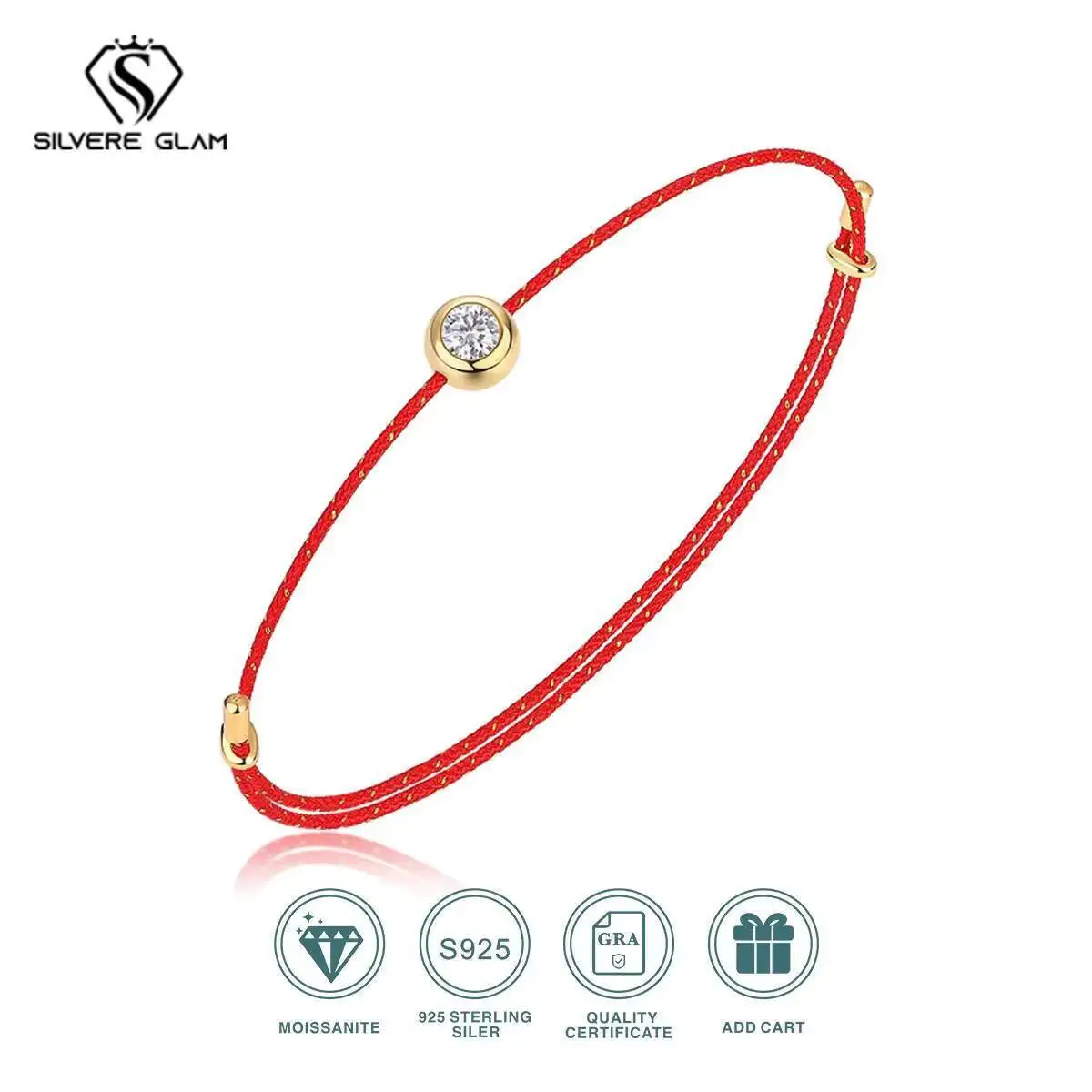 Pulsera de Moissanita SG D Color VVS1, Certificada por GRA, Diamante de Laboratorio de 0.3ct, Cordón Ajustable en 6 Colores, Joyería Elegante para Mujer