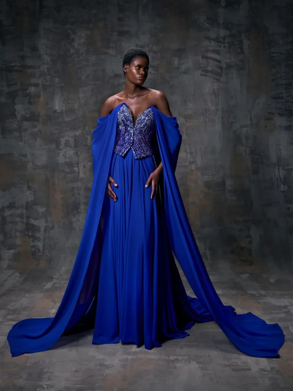 

Luxurious Sapphire Blue Beaded Evening Dress 2026 Formal Off The Shoulder Red Carpet Gown Elegant A Line Floor Length Prom Gown