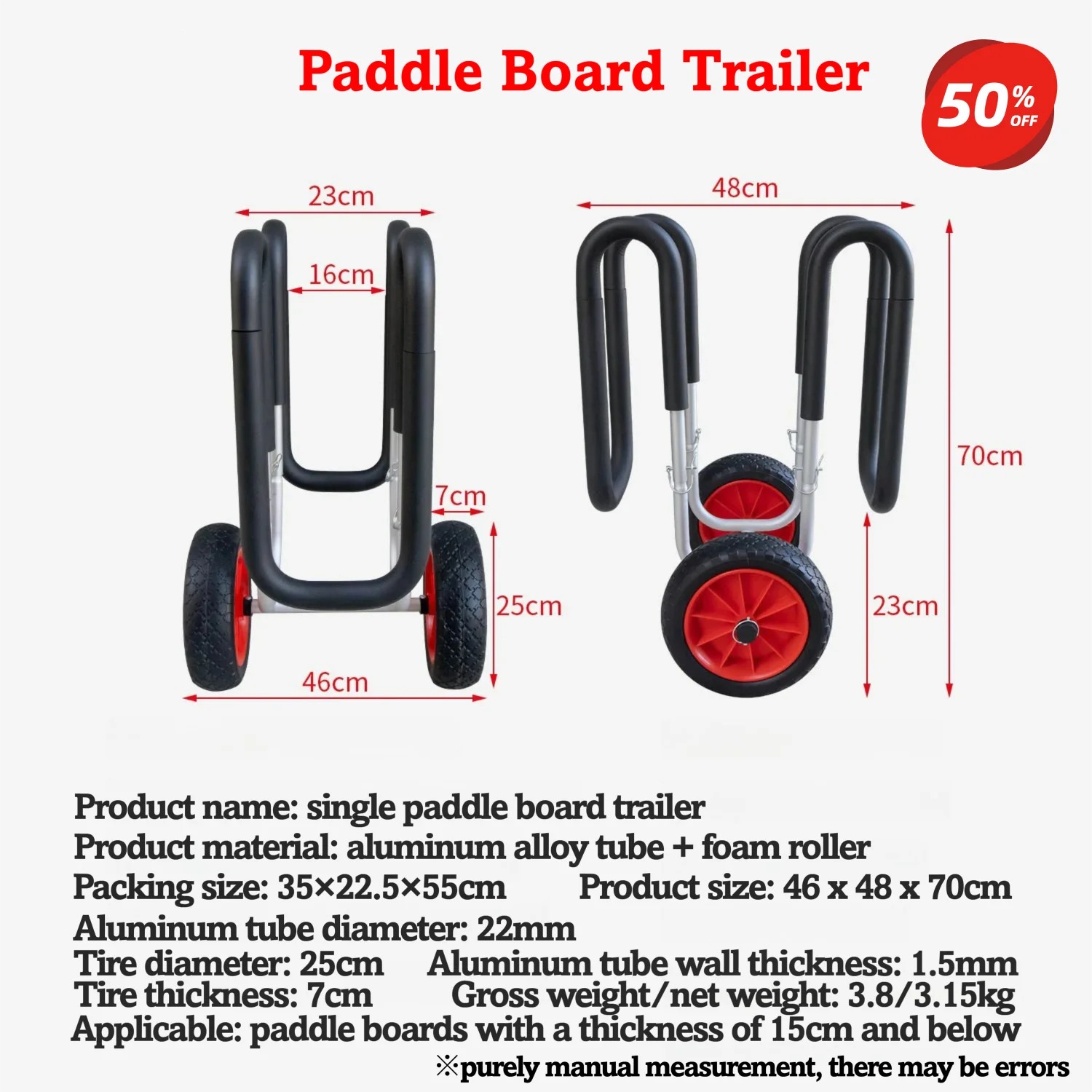 

Aluminum Alloy Single SUP Trolley, Portable Cart for Paddle Board/Surfboard Transport